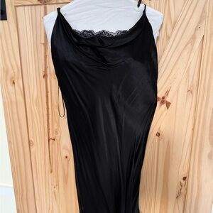 Dress Forum Black Satin Chemise with Lace Trim